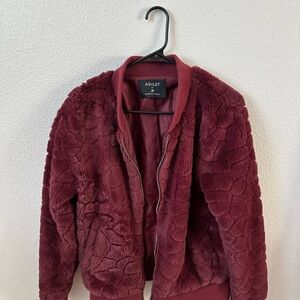 Ashley By 26 International Women's Burgundy Faux Fur Jacket